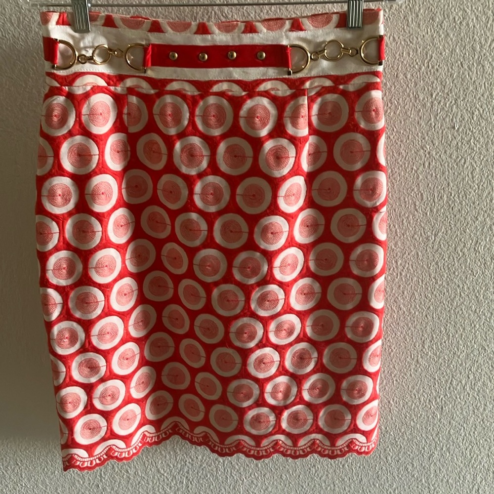 Antonio Melani Bertie Pencil Skirt in Orange- Red & White W/ Gold Tone Sz 6- EUC - Picture 2 of 13